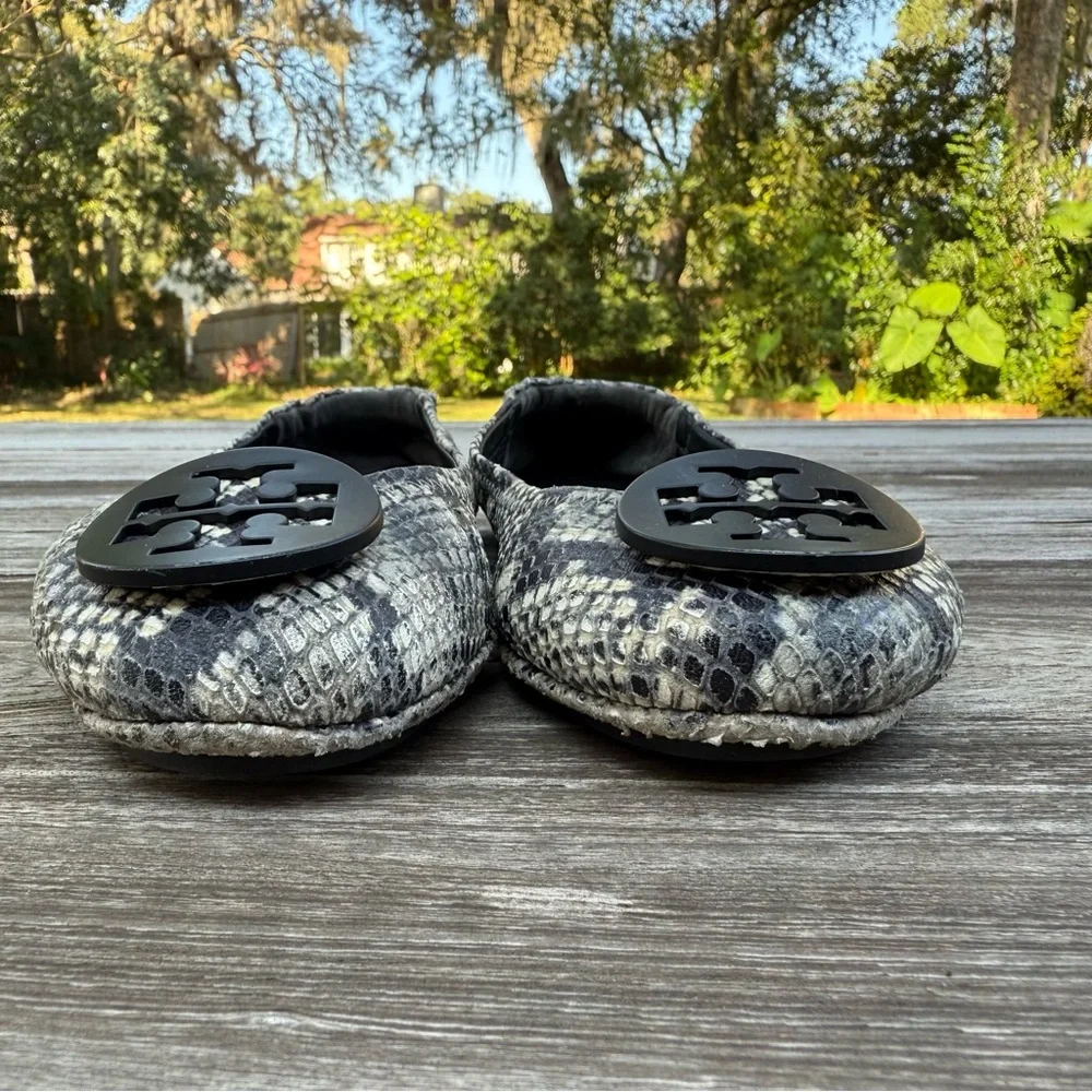 Tory Burch Minnie Snakeskin Ballet Flats Roccia‎ Python Size 6